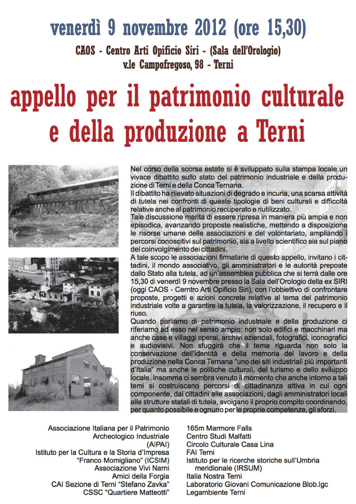Appello per il patrimonio culturale e della produzione a Terni